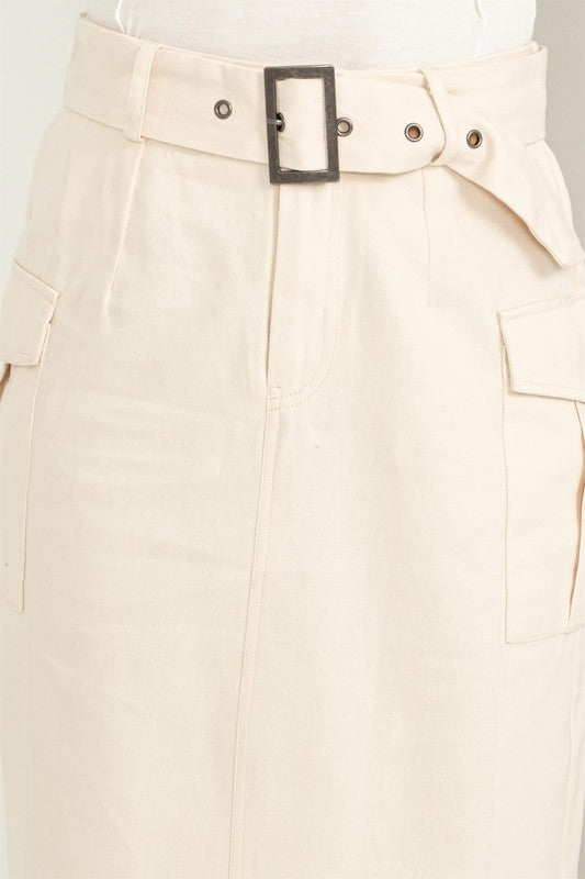Professional Poise Buckled Belt Cargo Skirt by HYFVE | Fleurcouture
