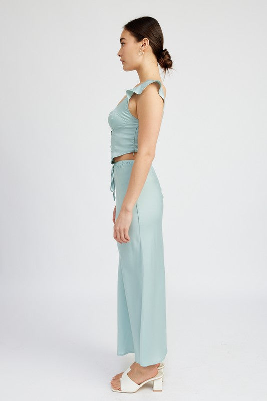 PUFF SLEEVE BUSTIER TOP LT SEAGREEN by Emory Park | Fleurcouture