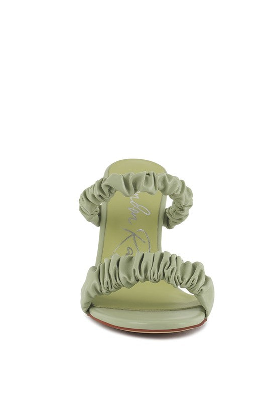 QUALIE GATHERED AROUND SLIP-ON HEELED SANDAL by Rag Company | Fleurcouture