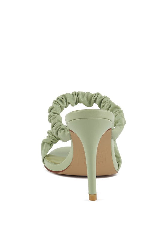 QUALIE GATHERED AROUND SLIP-ON HEELED SANDAL by Rag Company | Fleurcouture