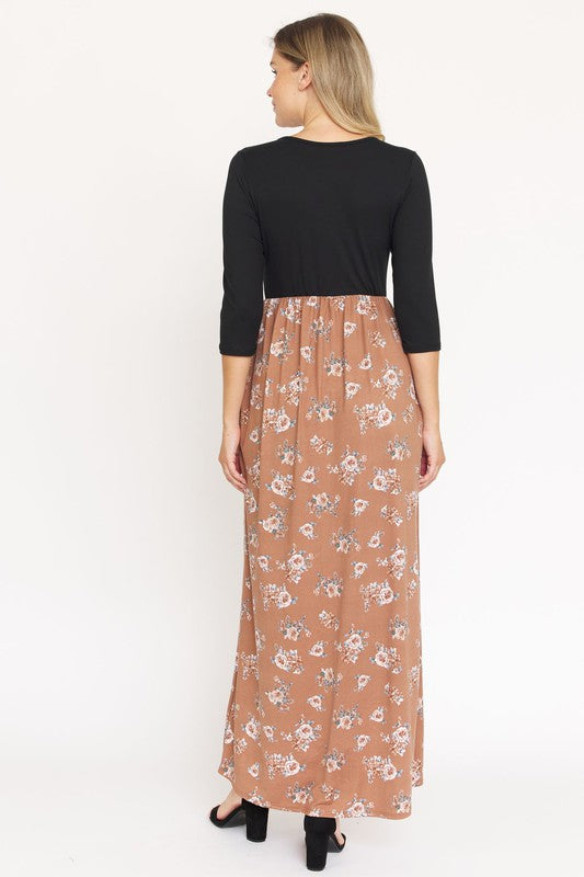 Quarter Sleeve Floral Maxi Dress by EG fashion | Fleurcouture