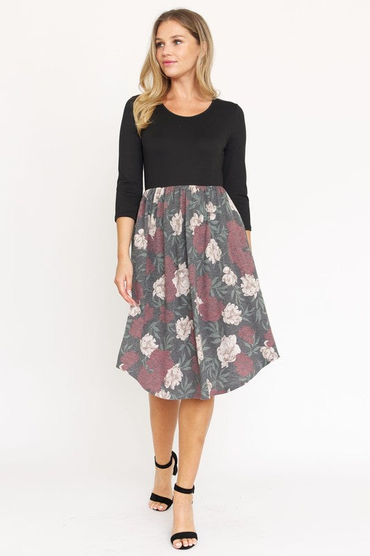 Quarter Sleeve Midi Dress by EG fashion | Fleurcouture