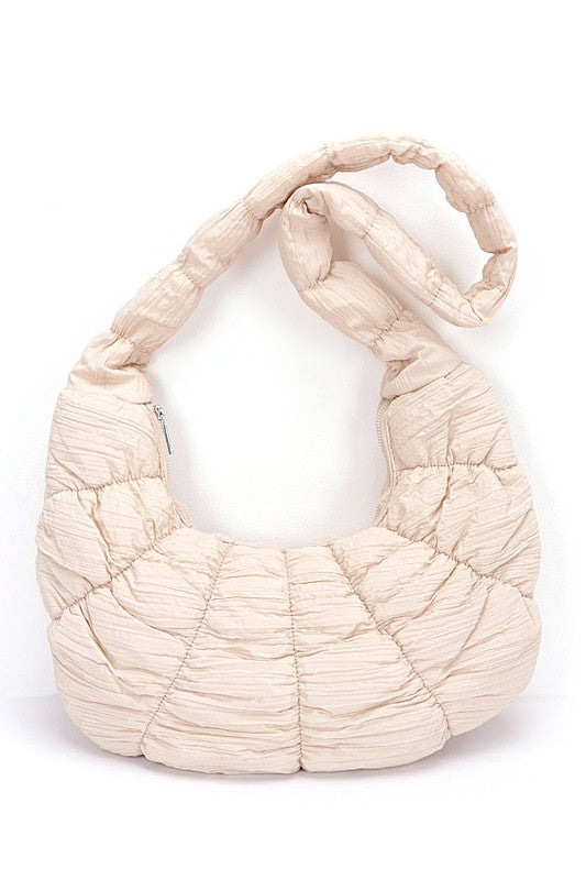 Quilted Puffer Oversize Hobo Bag Beige O/S by Artini Accessories | Fleurcouture