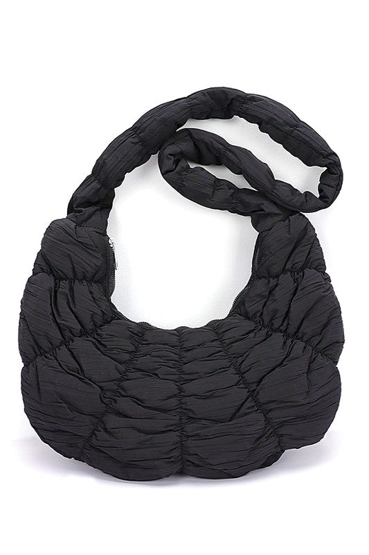 Quilted Puffer Oversize Hobo Bag Black O/S by Artini Accessories | Fleurcouture