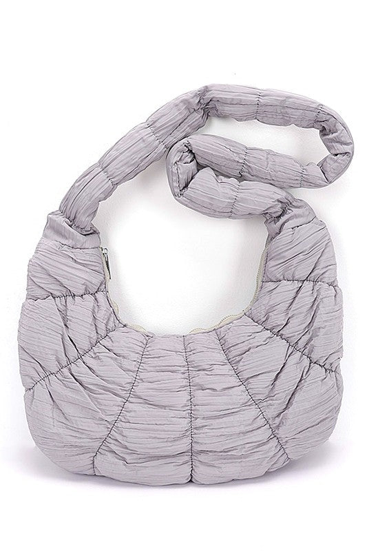 Quilted Puffer Oversize Hobo Bag Grey O/S by Artini Accessories | Fleurcouture
