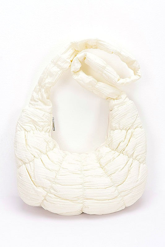 Quilted Puffer Oversize Hobo Bag Ivory O/S by Artini Accessories | Fleurcouture