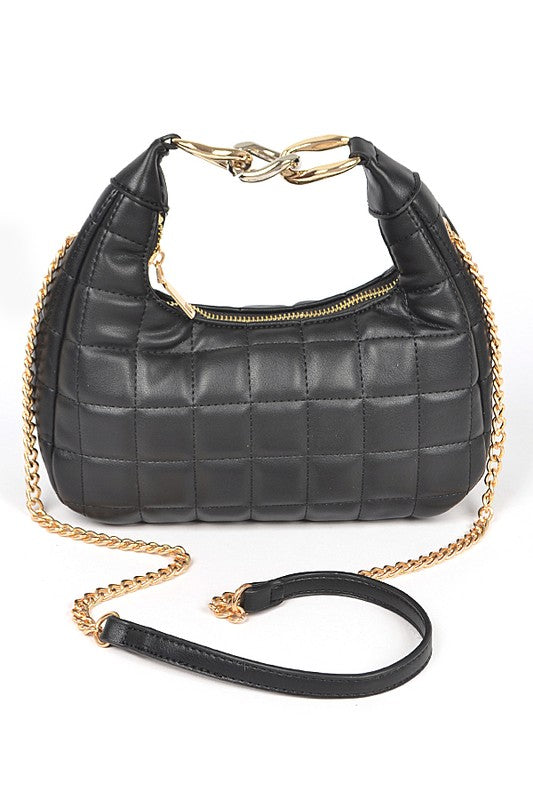 Quilted Top Handle Convertible Swing Bag Black O/S by Artini Accessories | Fleurcouture