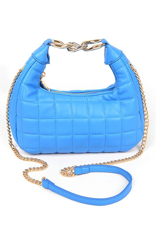 Quilted Top Handle Convertible Swing Bag Blue O/S by Artini Accessories | Fleurcouture