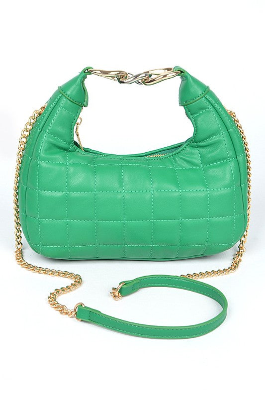 Quilted Top Handle Convertible Swing Bag Green O/S by Artini Accessories | Fleurcouture
