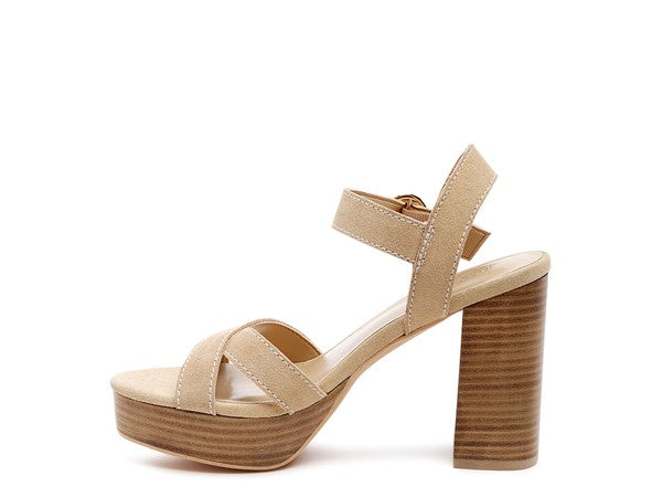 RAG&CO CHOUPETTE SUEDE LEATHER BLOCK HEELED SANDAL by Rag Company | Fleurcouture