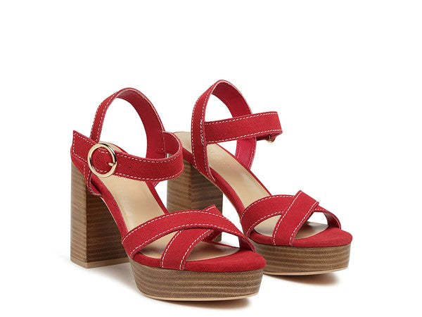 RAG&CO CHOUPETTE SUEDE LEATHER BLOCK HEELED SANDAL Red 5 by Rag Company | Fleurcouture