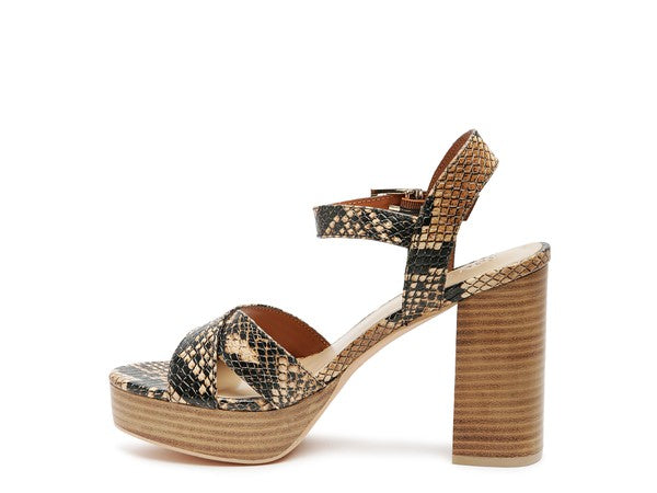 RAG&CO CHYPRE HIGH HEELED BLOCK SANDAL IN TAN by Rag Company | Fleurcouture