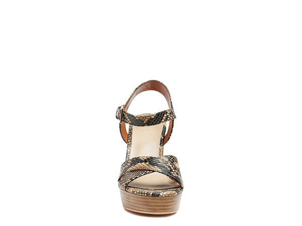 RAG&CO CHYPRE HIGH HEELED BLOCK SANDAL IN TAN by Rag Company | Fleurcouture