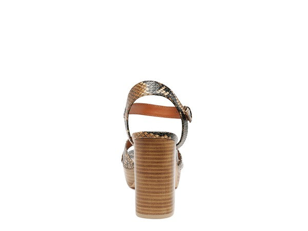 RAG&CO CHYPRE HIGH HEELED BLOCK SANDAL IN TAN by Rag Company | Fleurcouture