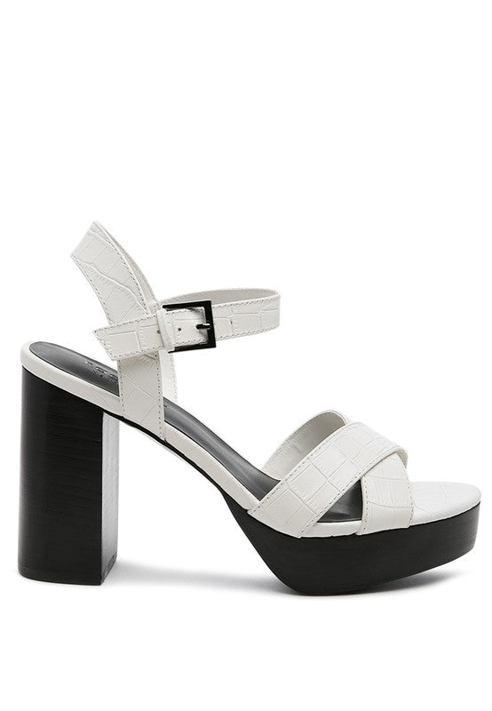 RAG&CO CHYPRE HIGH HEELED BLOCK SANDAL IN TAN by Rag Company | Fleurcouture
