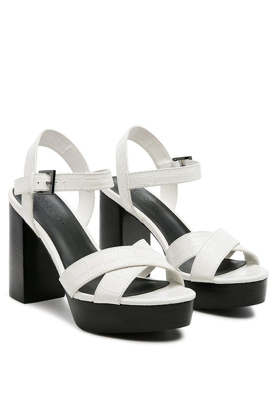 RAG&CO CHYPRE HIGH HEELED BLOCK SANDAL IN TAN White 6 by Rag Company | Fleurcouture