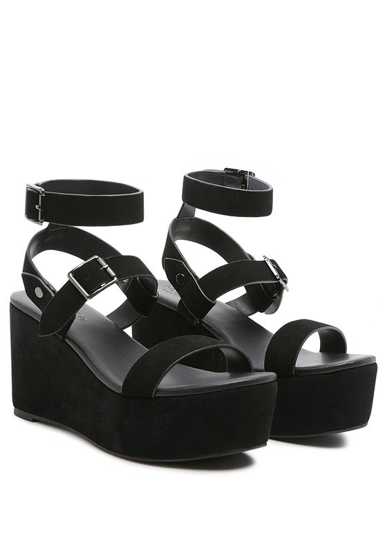 RAG&CO PORTIA LEATHER WEDGE SANDAL Black 10 by Rag Company | Fleurcouture