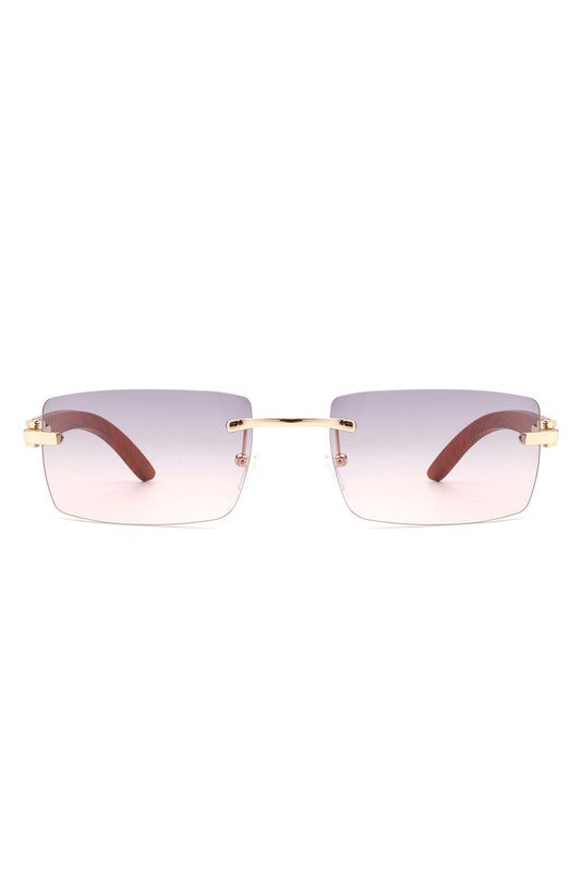 Rectangle Rimless Retro Tinted Sunglasses Gradient Purple OneSize by Cramilo Eyewear | Fleurcouture