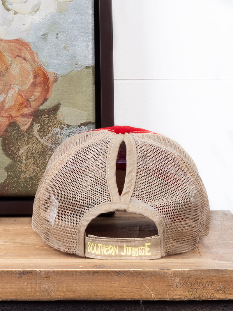 Red High Ponytail Hat with Beige Mesh Red One Size Hats & Headwear by Custom | Fleurcouture