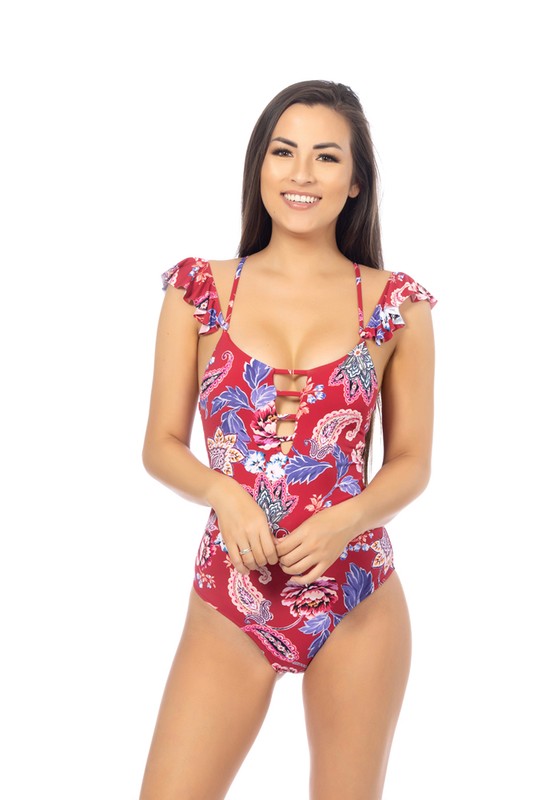 RED PAISLEY ONE PIECE SWIMSUIT Red by Beach Joy Bikini | Fleurcouture