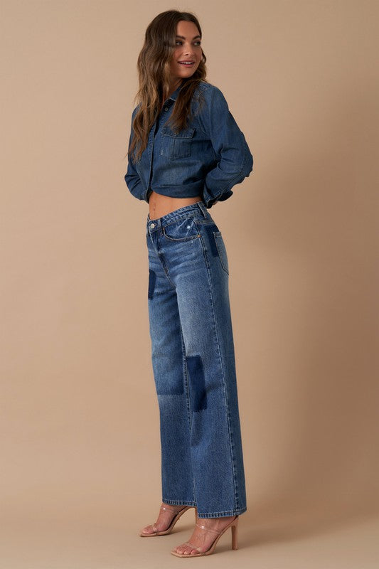 Relaxed Wide Leg Patchwork Jeans DARK VINTAGE by Denim Lab USA | Fleurcouture