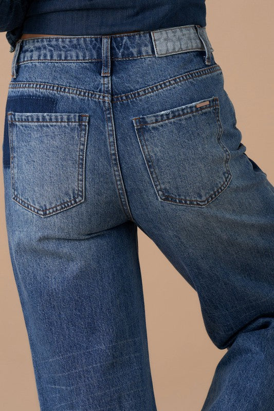 Relaxed Wide Leg Patchwork Jeans DARK VINTAGE by Denim Lab USA | Fleurcouture