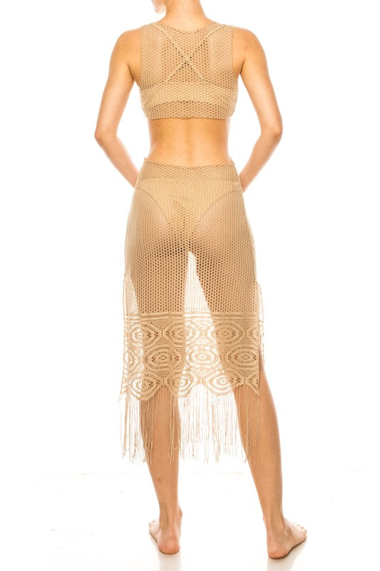 Relaxing Crochet with Tinsel Bottom Mid Cutout Cov by Mermaid Swimwear | Fleurcouture