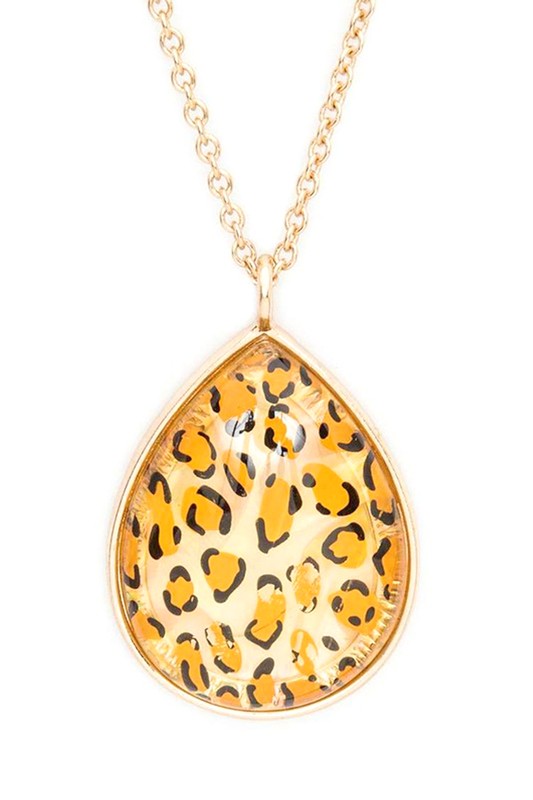 Resin Leopard Printed Drop Pendant Long Necklace Gold O/S by LA Jewelry Plaza | Fleurcouture