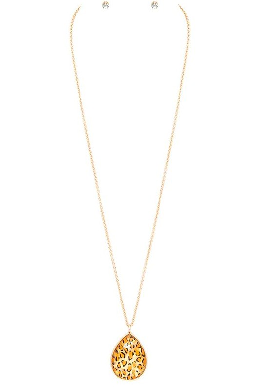 Resin Leopard Printed Drop Pendant Long Necklace O/S by LA Jewelry Plaza | Fleurcouture