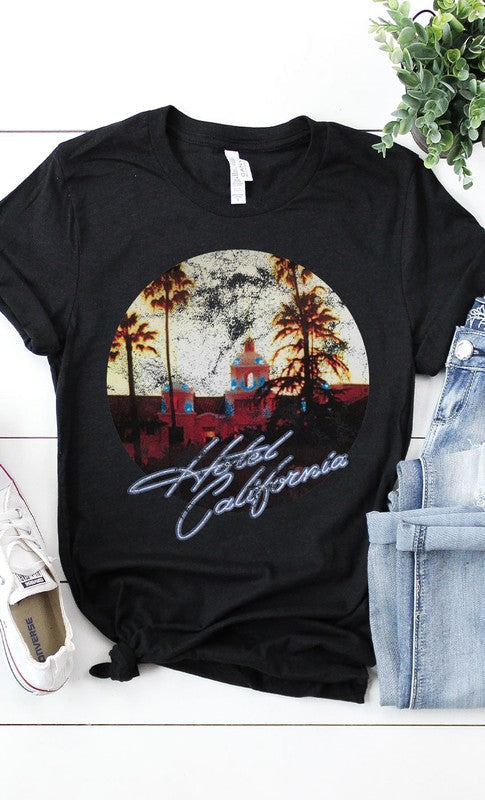 Retro Hotel California Graphic Tee PLUS Heather Black XXL by Kissed Apparel | Fleurcouture