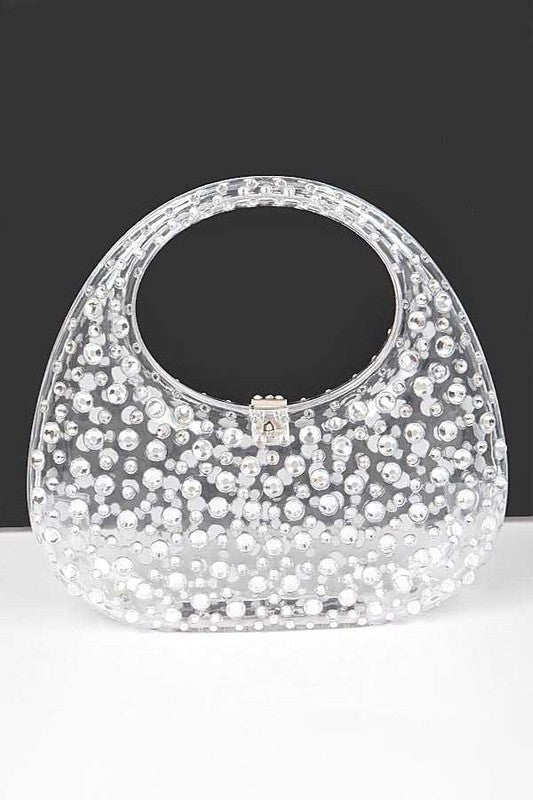 Rhinestone Cleared Top Handle Box Clutch Clear O/S by LA Jewelry Plaza | Fleurcouture