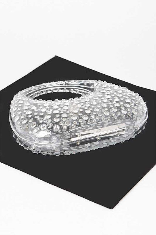 Rhinestone Cleared Top Handle Box Clutch Clear O/S by LA Jewelry Plaza | Fleurcouture
