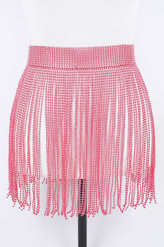 Rhinestone Slash Fringe Belt Fuchsia O/S by Artini Accessories | Fleurcouture