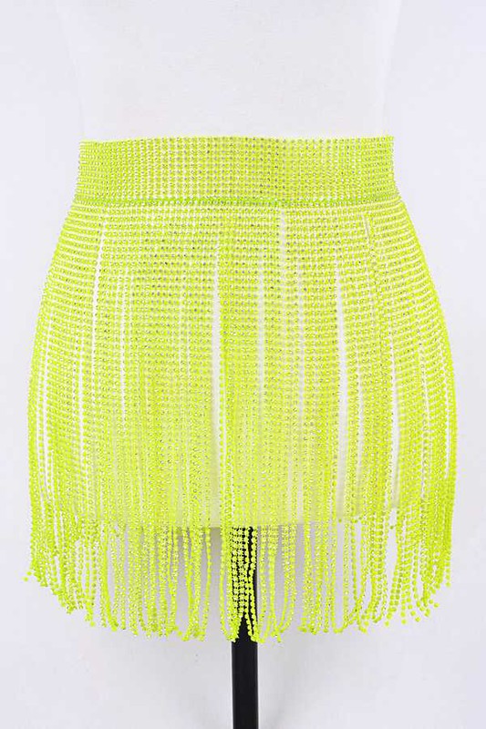 Rhinestone Slash Fringe Belt NEON YELLOW O/S by Artini Accessories | Fleurcouture