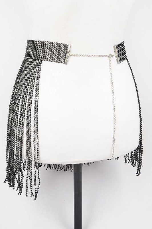 Rhinestone Slash Fringe Belt O/S by Artini Accessories | Fleurcouture