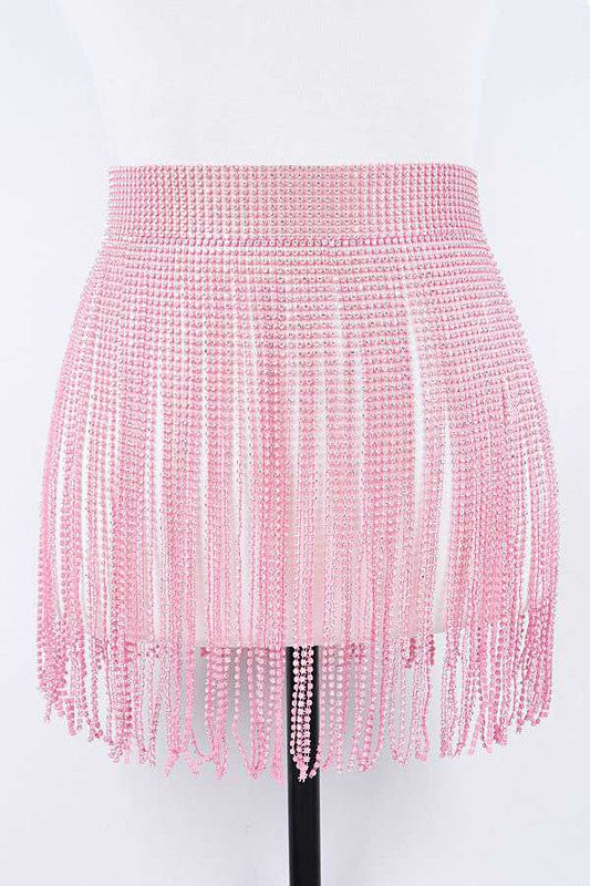 Rhinestone Slash Fringe Belt Pink O/S by Artini Accessories | Fleurcouture