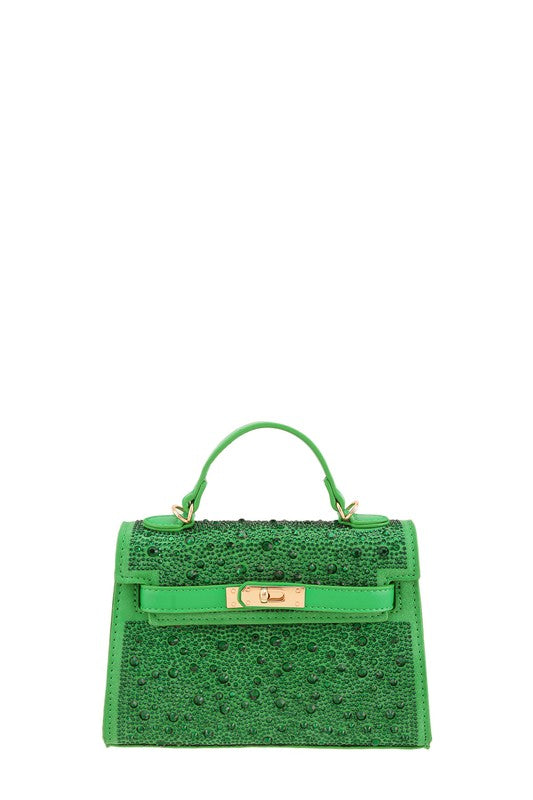 Rhinestone Square Cross Bag GREEN OS by ICCO ACCESSORIES | Fleurcouture
