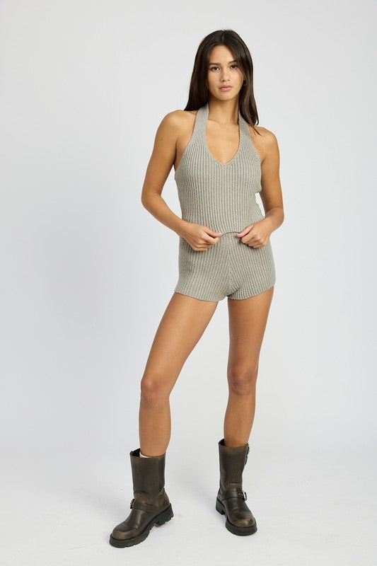RIBBED HALTER NECK TOP by Emory Park | Fleurcouture