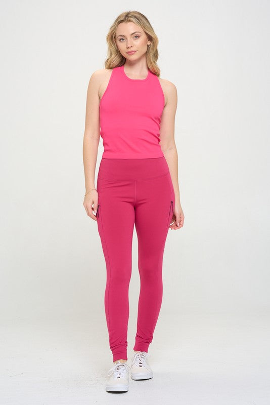 Ribbed Knit Tank Top Racer Back Crew Neck by OTOS Active | Fleurcouture