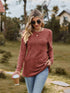 Ribbed Round Neck Long Sleeve Tee Brick Red S Tees by Trendsi | Fleurcouture
