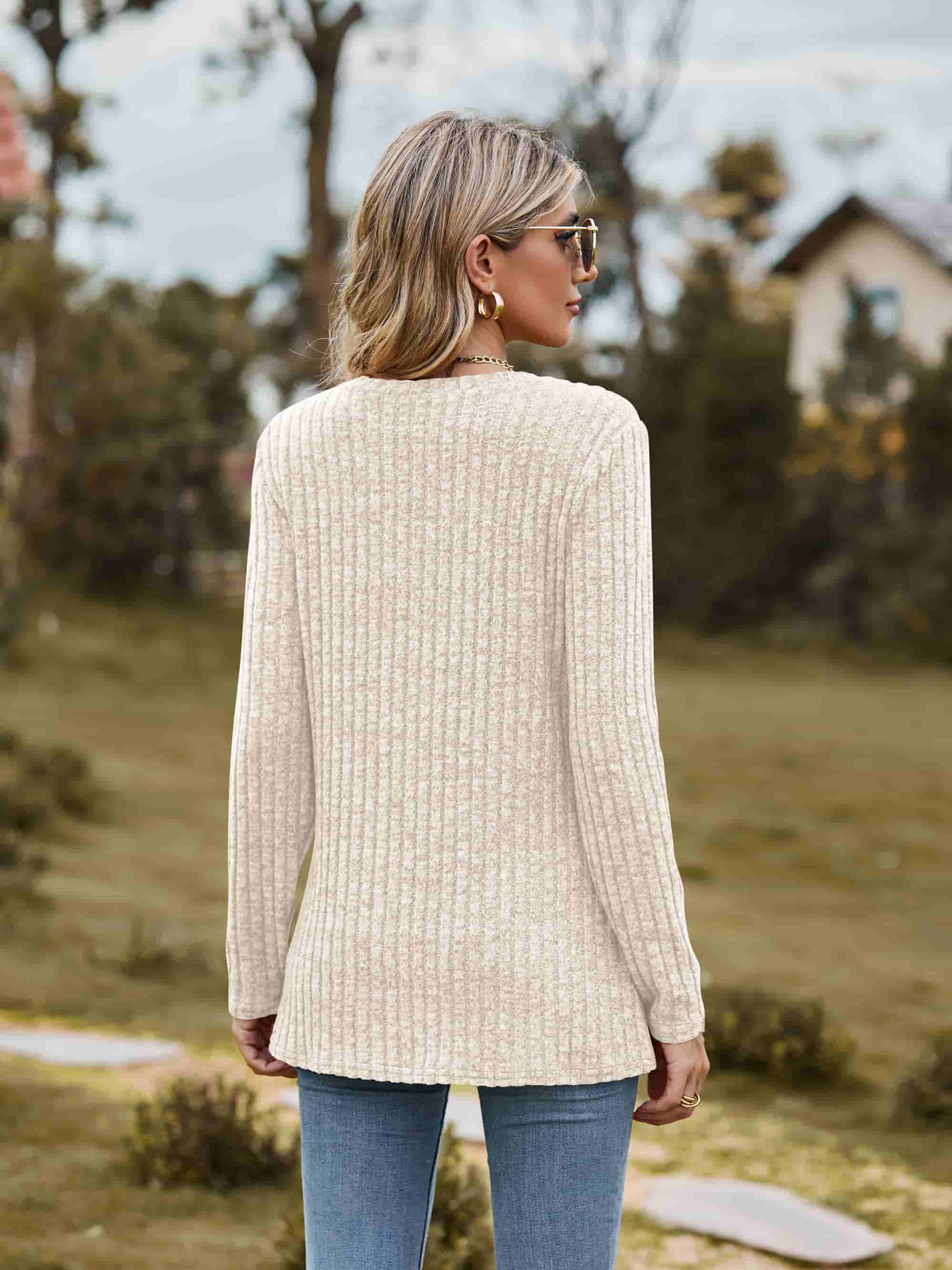 Ribbed Round Neck Long Sleeve Tee Tees by Trendsi | Fleurcouture