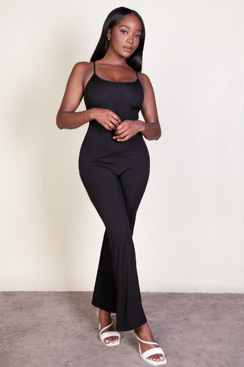Ribbed Sleeveless Wide Leg Jumpsuit (CAPELLA) BLACK S Jumpsuits by Capella Apparel | Fleurcouture