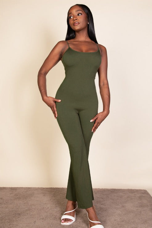 Ribbed Sleeveless Wide Leg Jumpsuit (CAPELLA) OLIVE S Jumpsuits by Capella Apparel | Fleurcouture