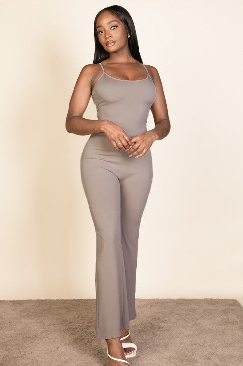 Ribbed Sleeveless Wide Leg Jumpsuit (CAPELLA) TAUPE S Jumpsuits by Capella Apparel | Fleurcouture