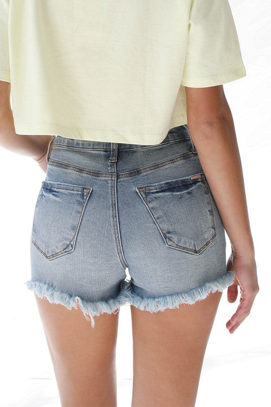 Ribbon Tie Frayed Denim Shorts MEDIUM by Denim Lab USA | Fleurcouture