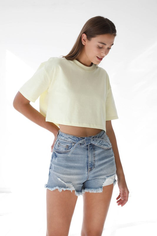 Ribbon Tie Frayed Denim Shorts MEDIUM by Denim Lab USA | Fleurcouture