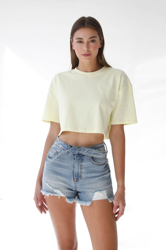 Ribbon Tie Frayed Denim Shorts MEDIUM by Denim Lab USA | Fleurcouture
