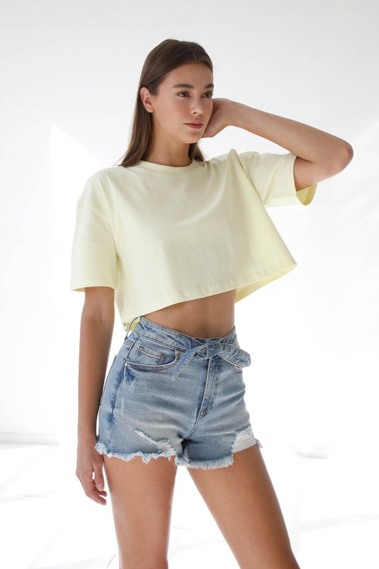 Ribbon Tie Frayed Denim Shorts MEDIUM by Denim Lab USA | Fleurcouture
