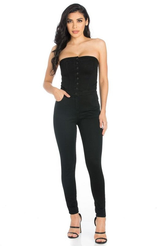 Rita Denim Jumpsuit black by GJG Denim | Fleurcouture