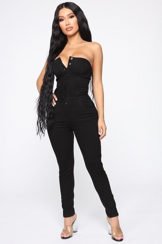 Rita Denim Jumpsuit black Medium by GJG Denim | Fleurcouture